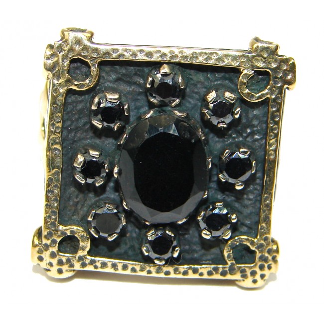 Big! Victorian Style! Black Spinel Sterling Silver ring; 8 1/4