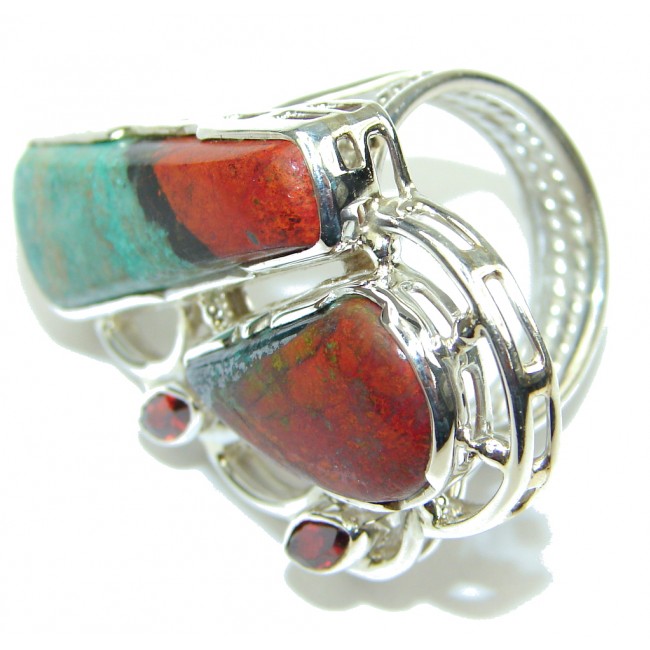 Big! Fabulous Red Sonora Jasper Sterling Silver ring s. 8
