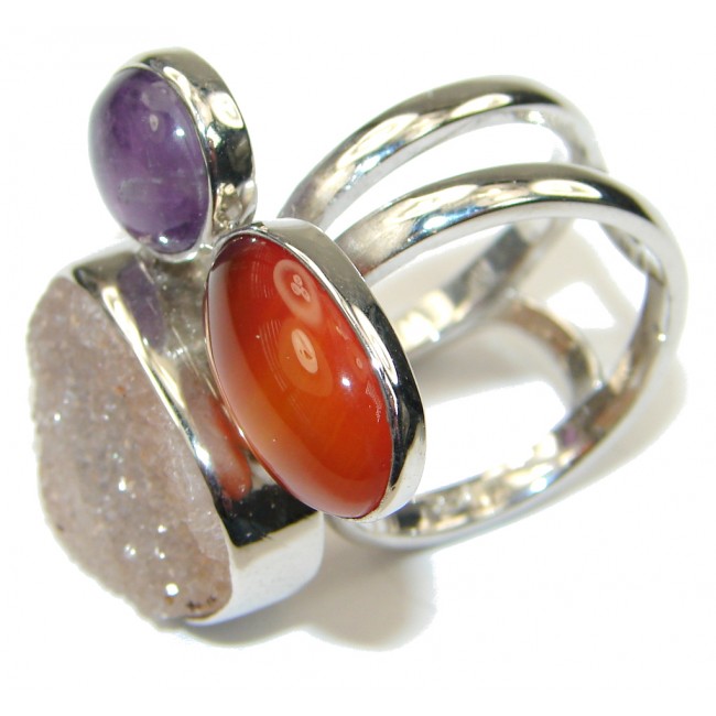 Pale Beauty! Agate Druzy Sterling Silver Ring s. 8 1/4