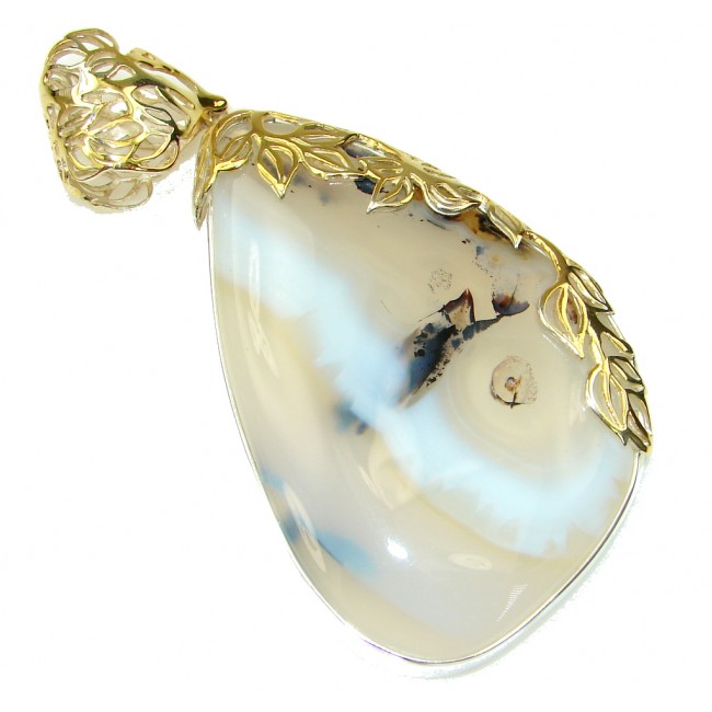 Giant! AAA+ White Dendritic Agate 18ct Gold Plated over Sterling Silver Pendant