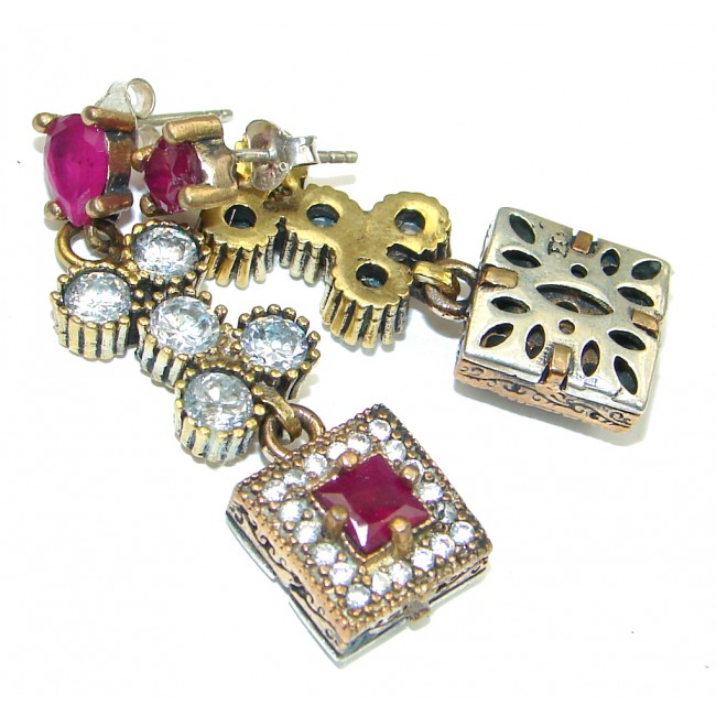 Victorian Style! Pink Ruby Sterling Silver earrings