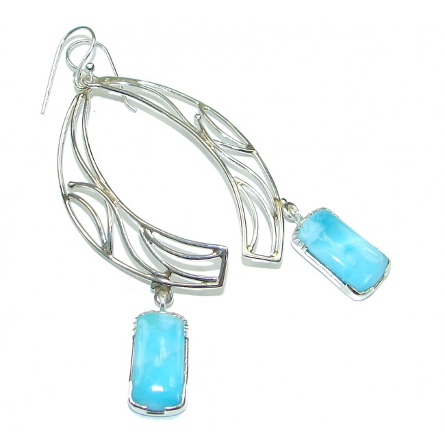 Caribbean Style! Blue Larimar Sterling Silver earrings / Long