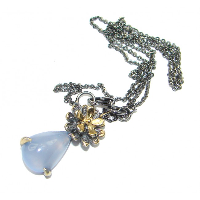 Delicate Light Blue Agate Rhodium Gold Sterling Silver necklace