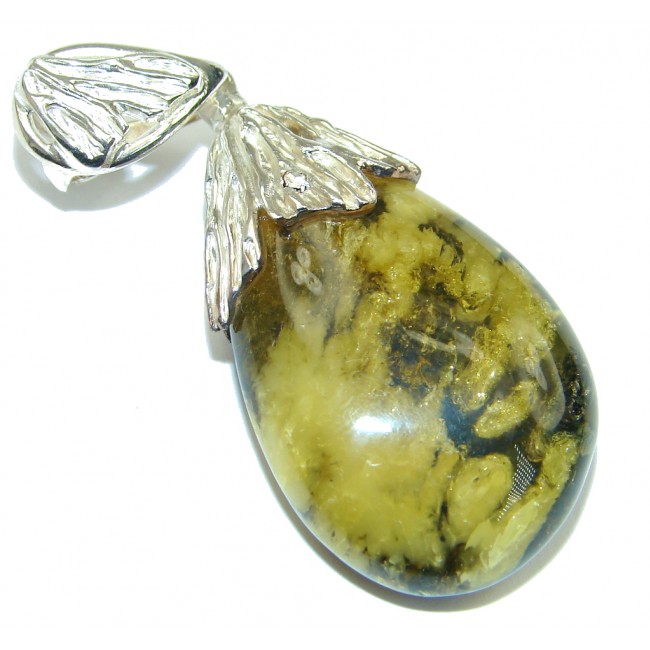 Awesome Green Baltic Polish Amber Sterling Silver Pendant