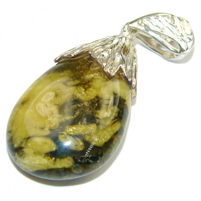 Awesome Green Baltic Polish Amber Sterling Silver Pendant