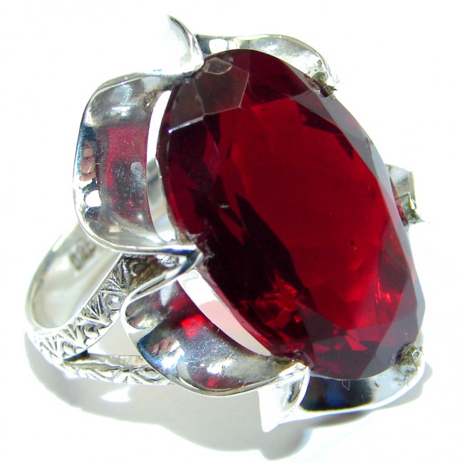Lovely! Created Red Garnet Sterling Silver Ring s. 9 1/4