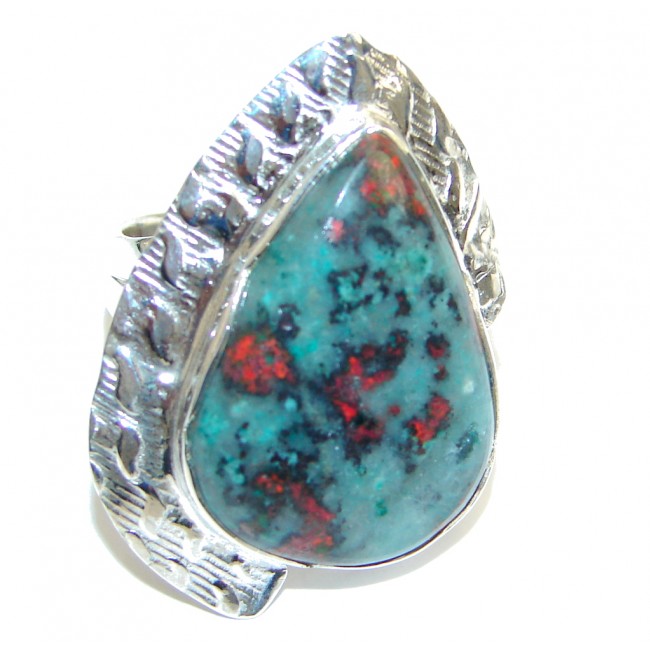 Green Paradise! Red Sonora Jasper Sterling Silver Ring s. 7 1/2