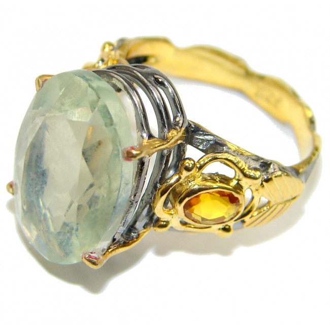 Marvelous Light Green Amethyst, Gold Plated, Rhodium Plated Sterling Silver ring s. 9
