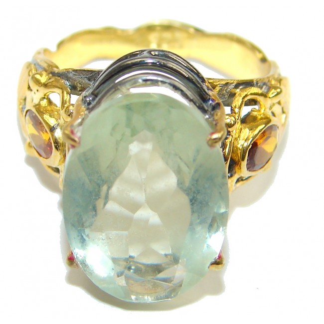Marvelous Light Green Amethyst, Gold Plated, Rhodium Plated Sterling Silver ring s. 9