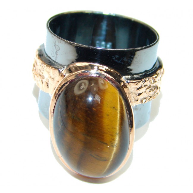 Stunning! AAA Tigers Eye, Rose Gold Plated, Rhodium Plated Sterling Silver Ring s. 7 1/4