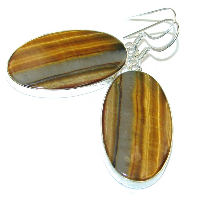 Excellent! AAA Iron Tigers Eye Sterling Silver Earrings