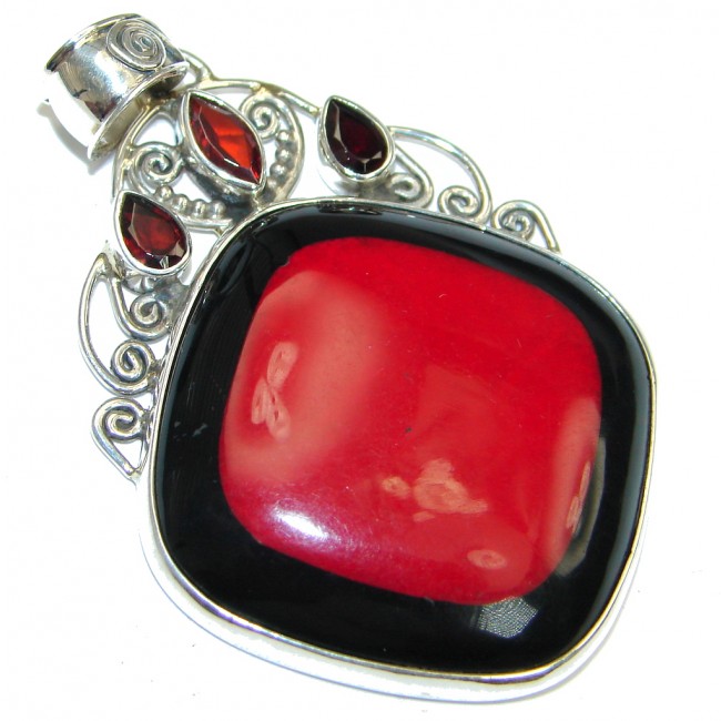 Secret Beauty! Red Fossilized Coral Sterling Silver pendant
