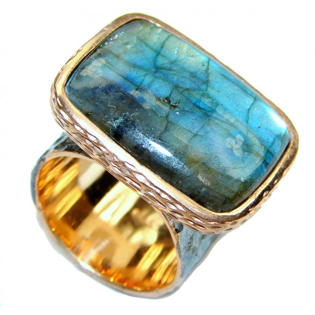 Secret Beauty AAA Labradorite, Rose Gold Plated, Rhodium Plated Sterling Silver Ring s. 6 1/4