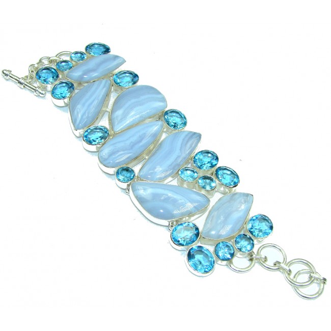 Solid Perfect Blue Lace Agate Sterling Silver Bracelet