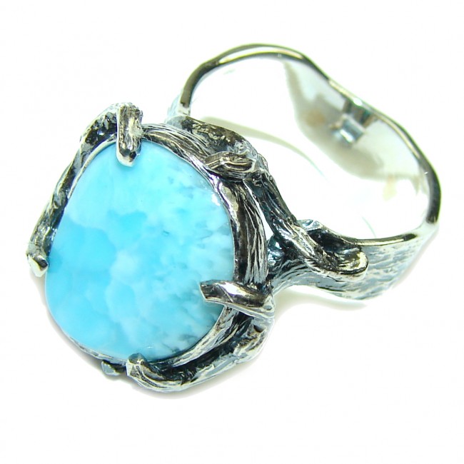 Natural AAA Blue Larimar Sterling Silver Ring s. 7 1/4