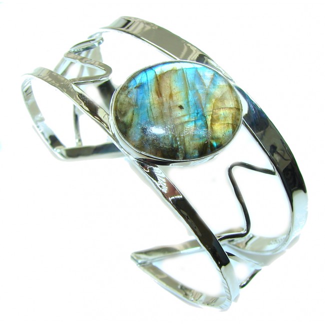 Fabulous! Modern Shimmering Labradorite Sterling Silver Bracelet / Cuff