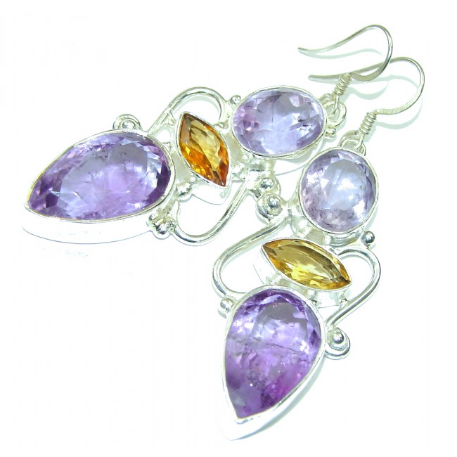 Marvelous Design! Purple Amethyst Sterling Silver earrings