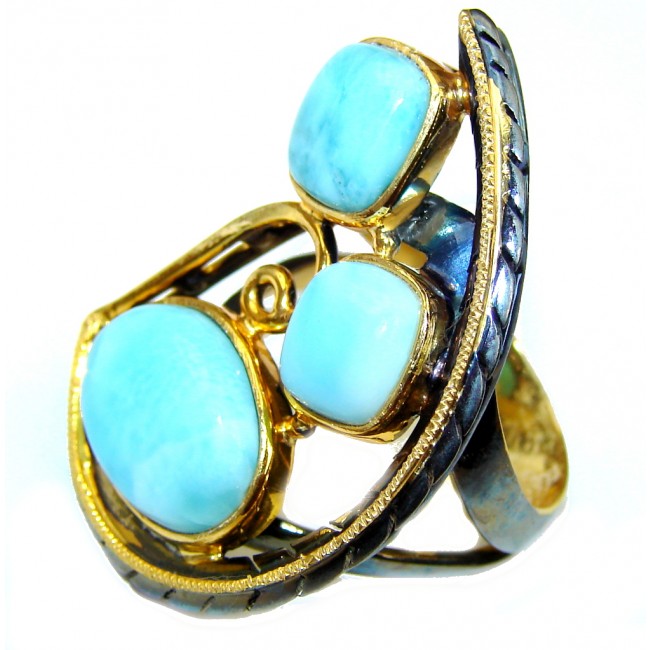 Excellent Design AAA Blue Larimar Gold Plated Sterling Silver Ring s. 8 3/4