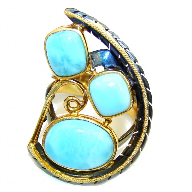 Excellent Design AAA Blue Larimar Gold Plated Sterling Silver Ring s. 8 3/4