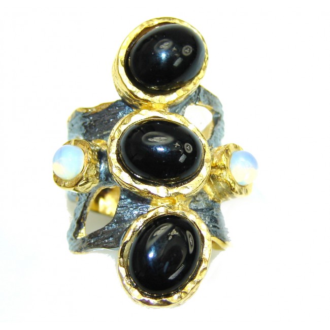 Unisex AAA Black Onyx Gold Plated Sterling Silver Ring s. 6 3/4 adjustable
