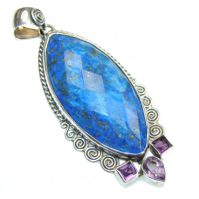 Amazing Blue Lapis Lazuli & Amethyst Sterling Silver Pendant