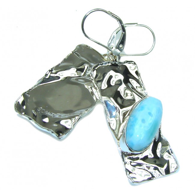 Beautiful Design! Blue Larimar Hammered Sterling Silver earrings