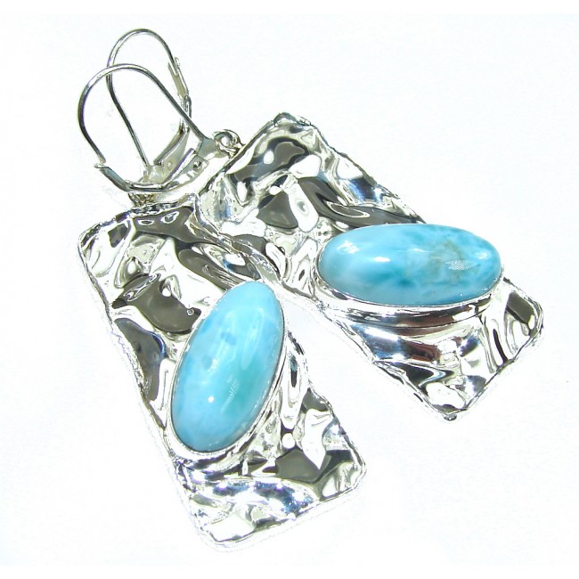 Beautiful Design! Blue Larimar Hammered Sterling Silver earrings