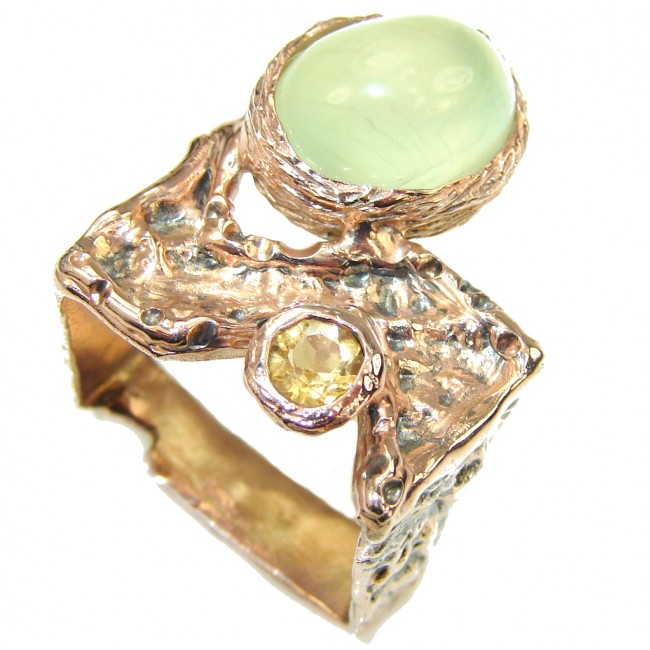 Blooming Garden! Moss Prehnite Gold Plated Sterling Silver ring; s. 8 1/4