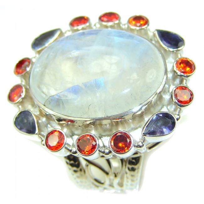 Big! Natural Beauty! White Moonstone Sterling Silver ring s. 12