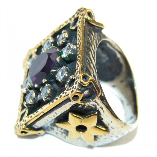 Victorian Style! Purple Amethyst & White Topaz Sterling Silver ring s. 8
