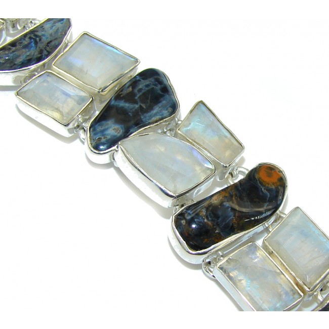 Exclusive AAA Blue Pietersite & Moonstone Sterling Silver Bracelet