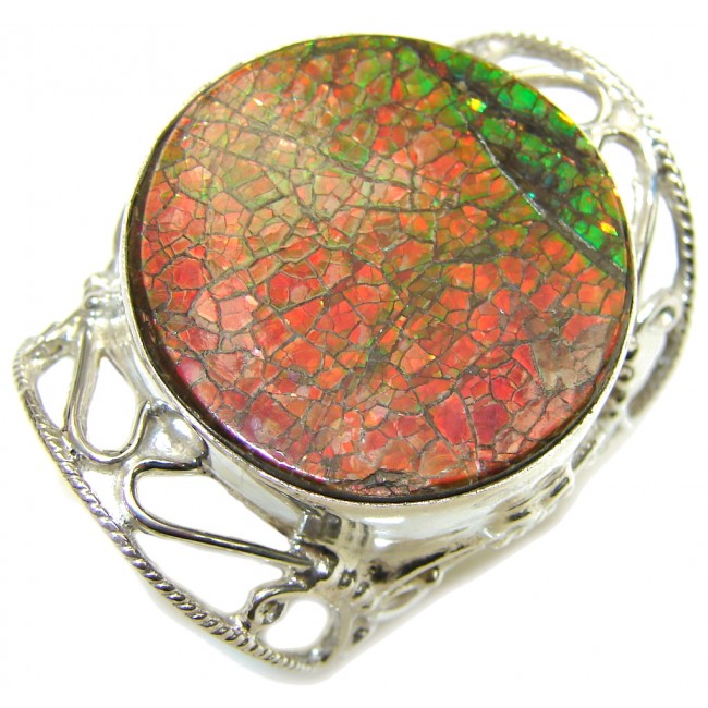 Large! Sensational Style! AAA Ammolite Sterling Silver ring s. 11