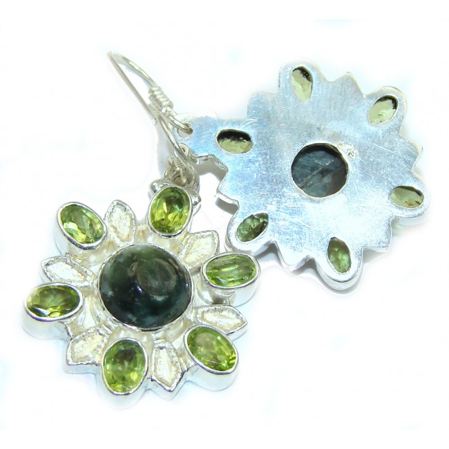 Green Island! Green Seraphinite Sterling Silver earrings