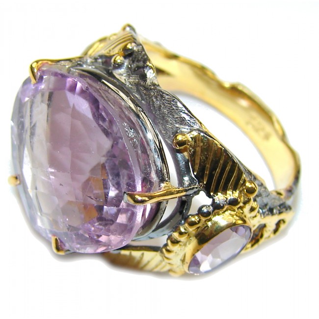 Natural AAA Purple Amethyst, Gold Plated, Rhodium Plated Sterling Silver ring s. 8