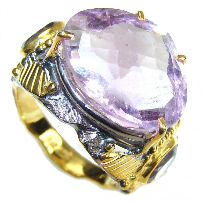 Natural AAA Purple Amethyst, Gold Plated, Rhodium Plated Sterling Silver ring s. 8