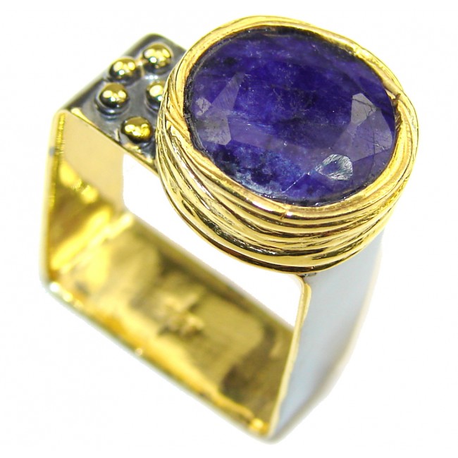 Natural AAA Blue Sapphire, Gold Plated, Rhodium Plated Sterling Silver Ring s. 5 1/4
