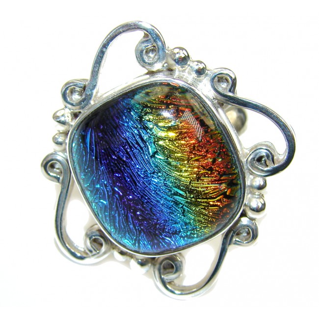 Amazing! Mexican Dichroid Glass Sterling Silver Ring s. 9