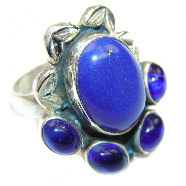 Royal Blue Lapis Lazuli & Blue Quartz Sterling Silver Ring s. 8