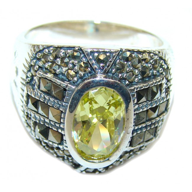 Delicate Yellow Quartz & Marcasite Sterling Silver ring s. 9