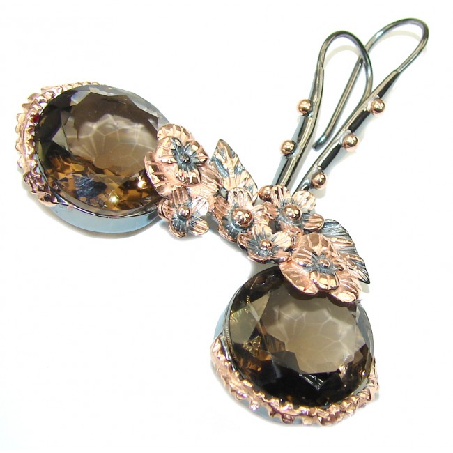 Beautiful Style! Smoky Topaz, Rose Gold Plated, Rhodium Plated Sterling Silver earrings / Long