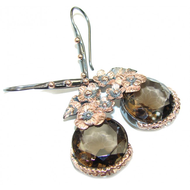 Beautiful Style! Smoky Topaz, Rose Gold Plated, Rhodium Plated Sterling Silver earrings / Long