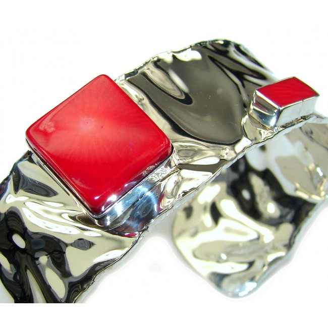 Falling In Love! Red Fossilized Coral Sterling Silver Bracelet/ Cuff