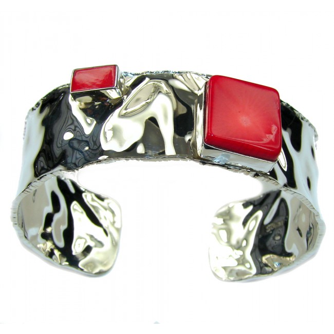 Falling In Love! Red Fossilized Coral Sterling Silver Bracelet/ Cuff