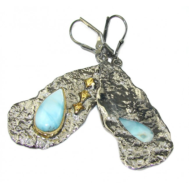 Fashion AAA Blue Larimar, Gold Plated, Rhodium Plated Sterling Silver earrings / Long