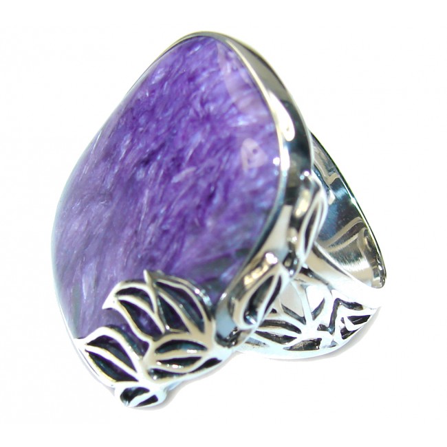 Big! AAA Amazing Purple Charoite Sterling Silver Ring s. 8 adjustable