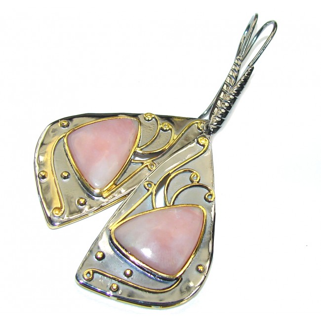 Natural Beauty! AAA Pink Opal, Gold Plated, Rhodium Plated Sterling Silver earrings / Long