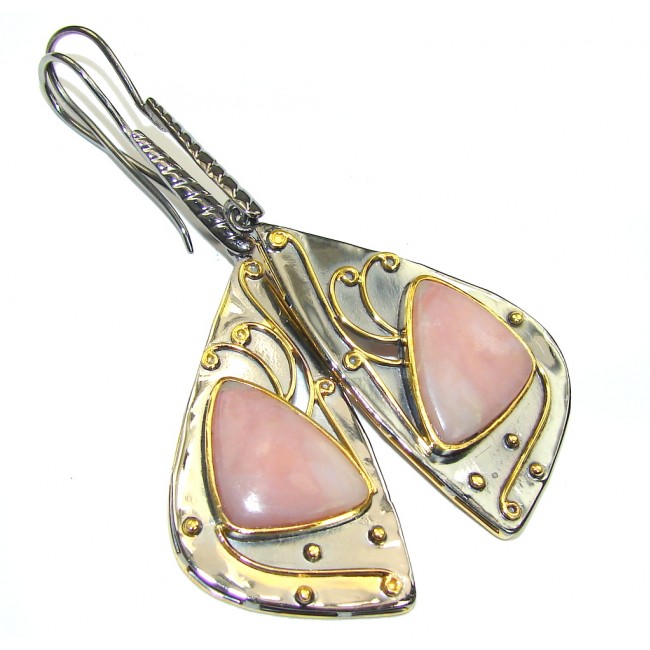 Natural Beauty! AAA Pink Opal, Gold Plated, Rhodium Plated Sterling Silver earrings / Long
