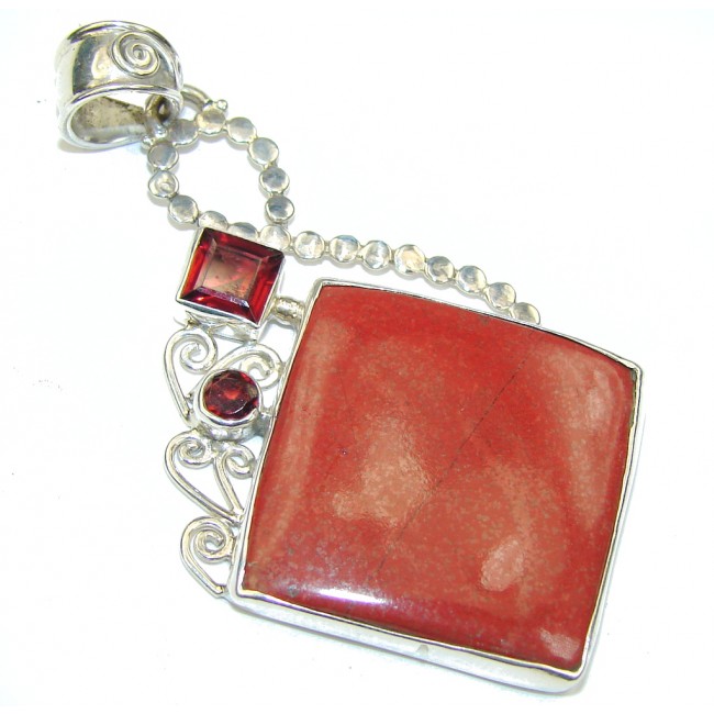Simple Beauty! Red Jasper & Garnet Sterling Silver Pendant