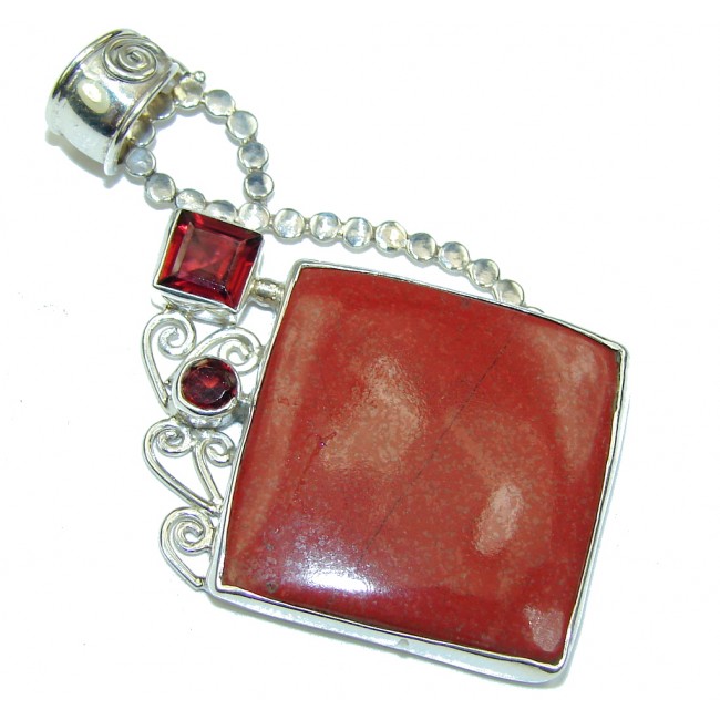 Simple Beauty! Red Jasper & Garnet Sterling Silver Pendant