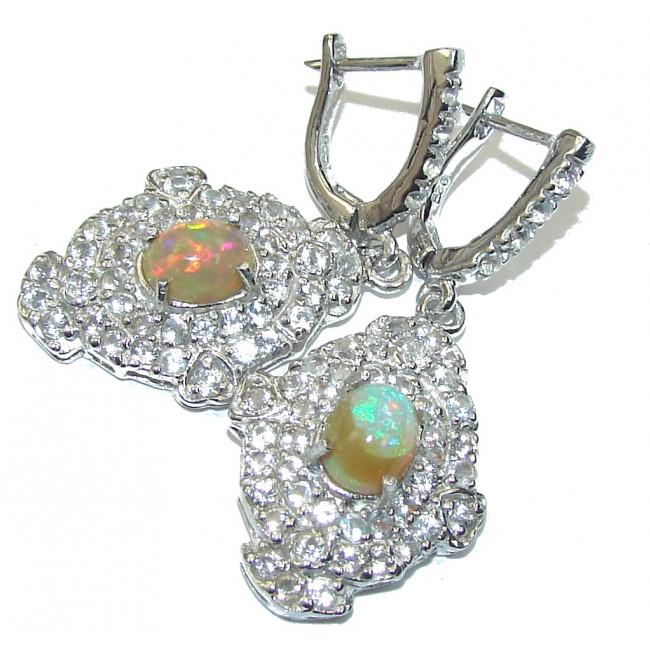 Natural Hot Rainbow Fire Opal & White Topaz Sterling Silver earrings